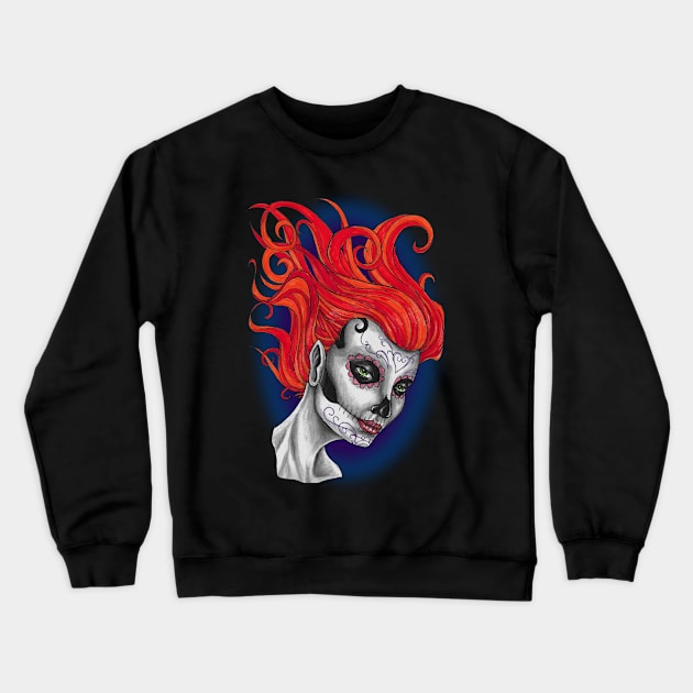 Dia de Los Muertos Sugar Skull Lady Crewneck Sweatshirt by Redemption Tshirt Co.